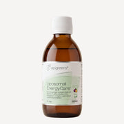Liposomal EnergyCare von epigreens® – Braunglasflasche 250 ml, Vorderseite mit Etikett