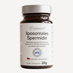 Liposomales Spermidin von epigreens® – Braunglas mit 30 Kapseln für 1 Monat, Vorderseite mit Etikett